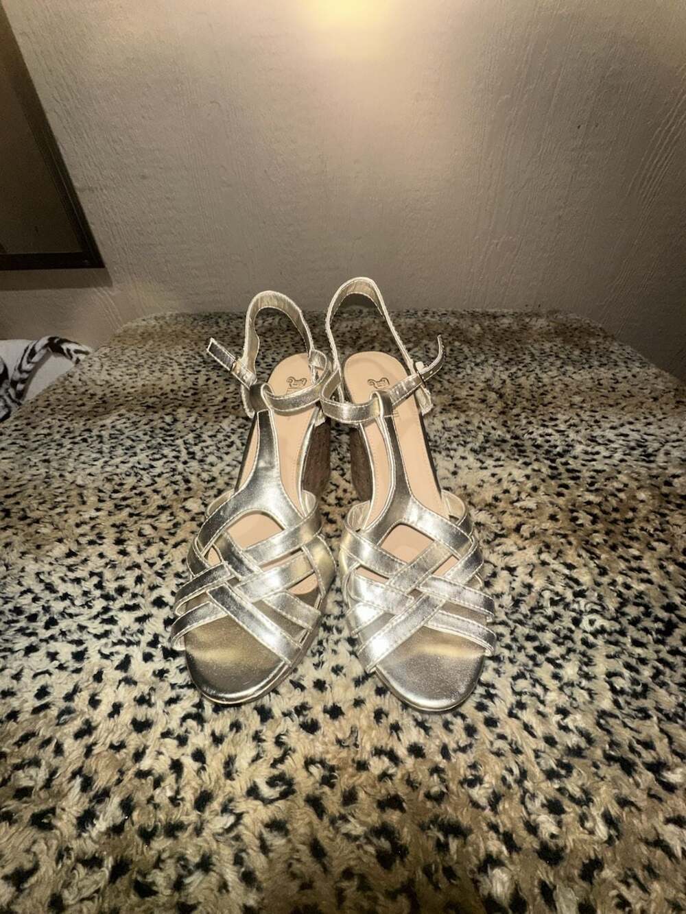 Brash Women's Gold Metallic Strappy Cork Platform Wedge Sandals Size 10